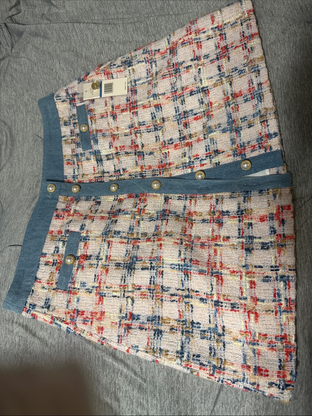 Nanette Lepore Multi-Color Tweed Mini Skirt with Blue Trim